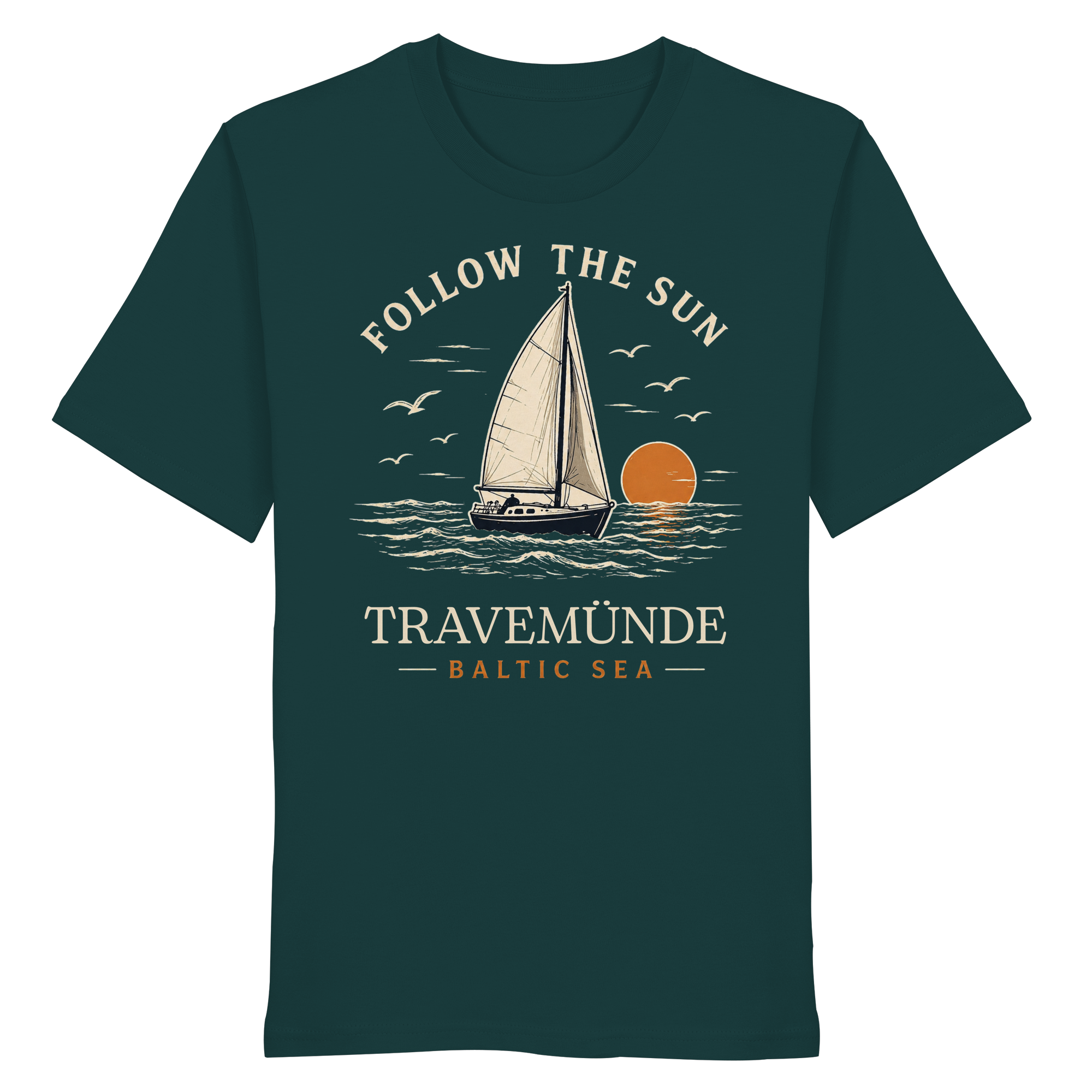 Travemünde Follow The Sun Dark Edition T-Shirt aus 100 % Bio-Baumwolle