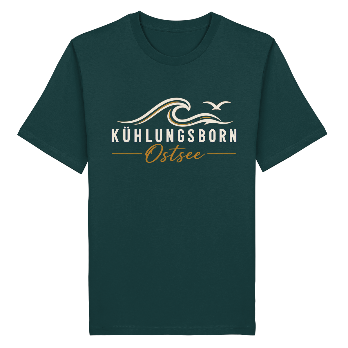 Kühlungsborn Baltic Waves Bio-Unisex-T-Shirt Dark Edition in Glazed Green – originales Shirtigo-Produktmockup