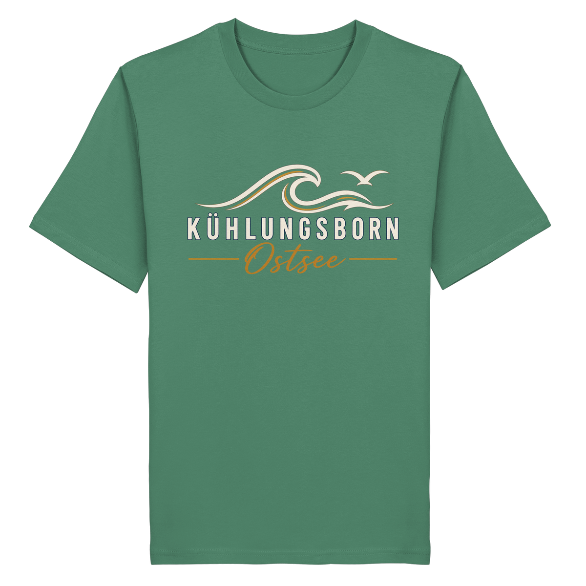 Kühlungsborn Baltic Waves Bio-Unisex-T-Shirt Dark Edition in Green Bay – originales Shirtigo-Produktmockup