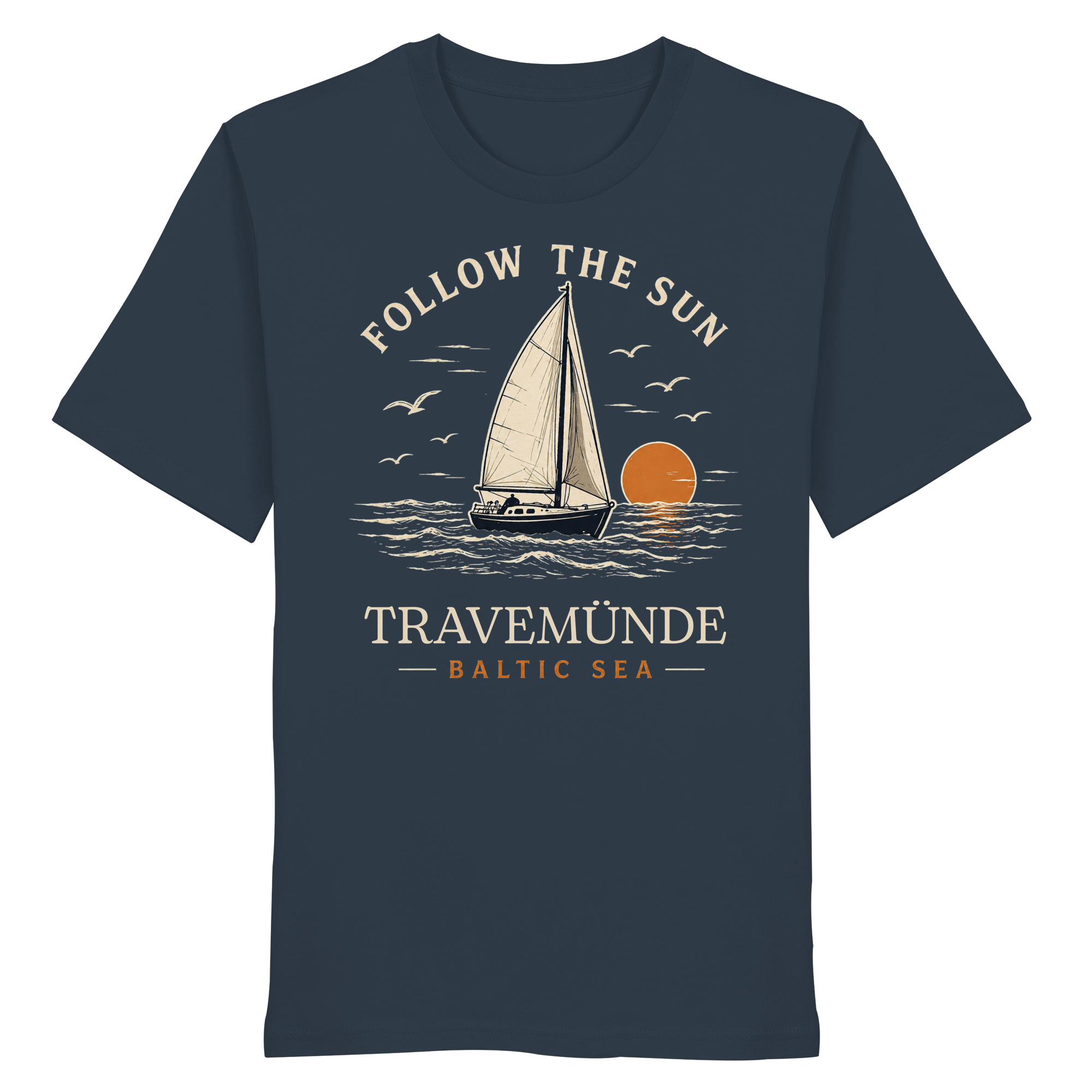 Travemünde Follow The Sun Dark Edition T-Shirt aus 100 % Bio-Baumwolle