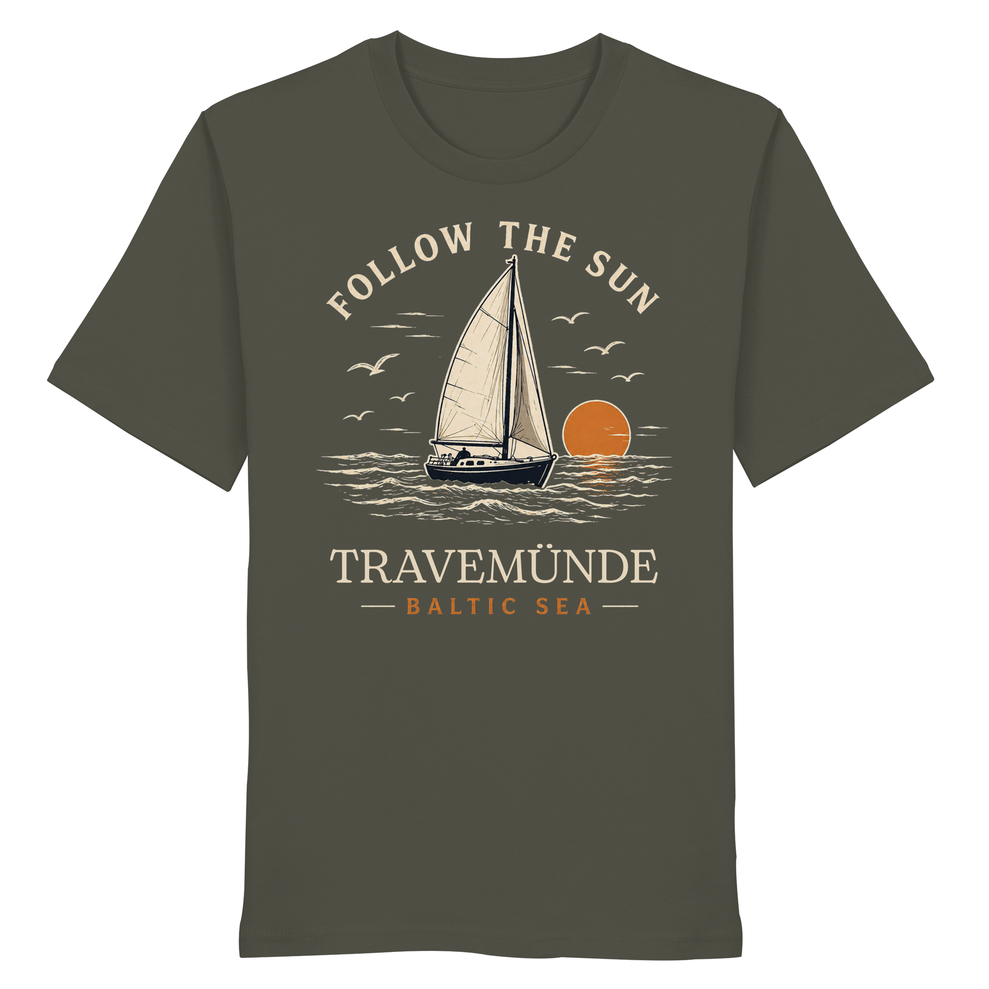 Travemünde Follow The Sun Dark Edition T-Shirt aus 100 % Bio-Baumwolle