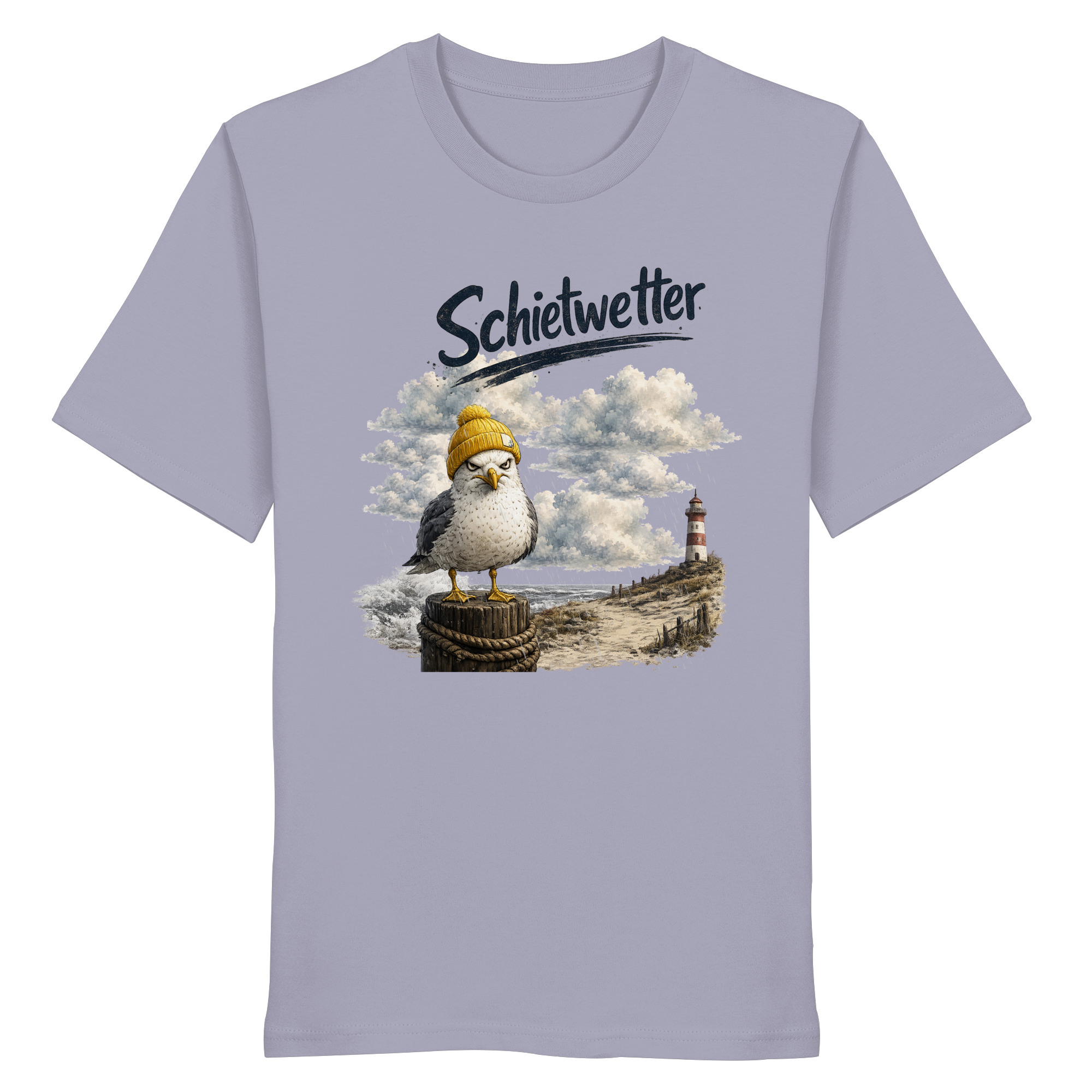 Möwe - Schietwetter - Ostsee - Leuchtturm - Maritimes Küsten Motiv - Für Ostsee und Nordsee - Fans - Organic Shirt