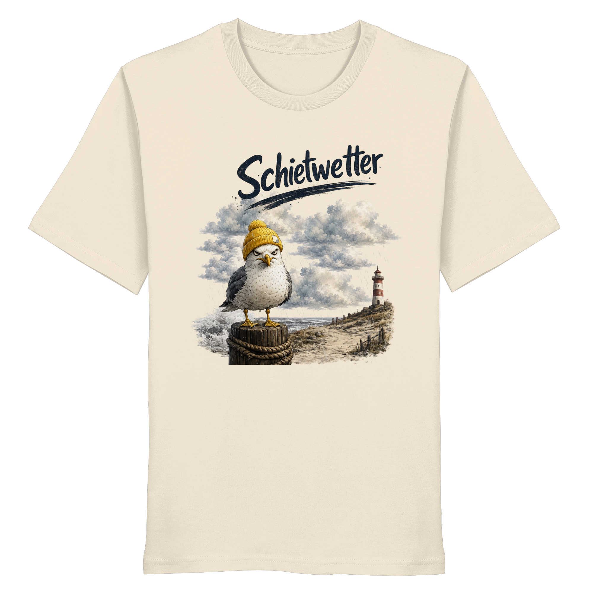 Möwe - Schietwetter - Ostsee - Leuchtturm - Maritimes Küsten Motiv - Für Ostsee und Nordsee - Fans - Organic Shirt