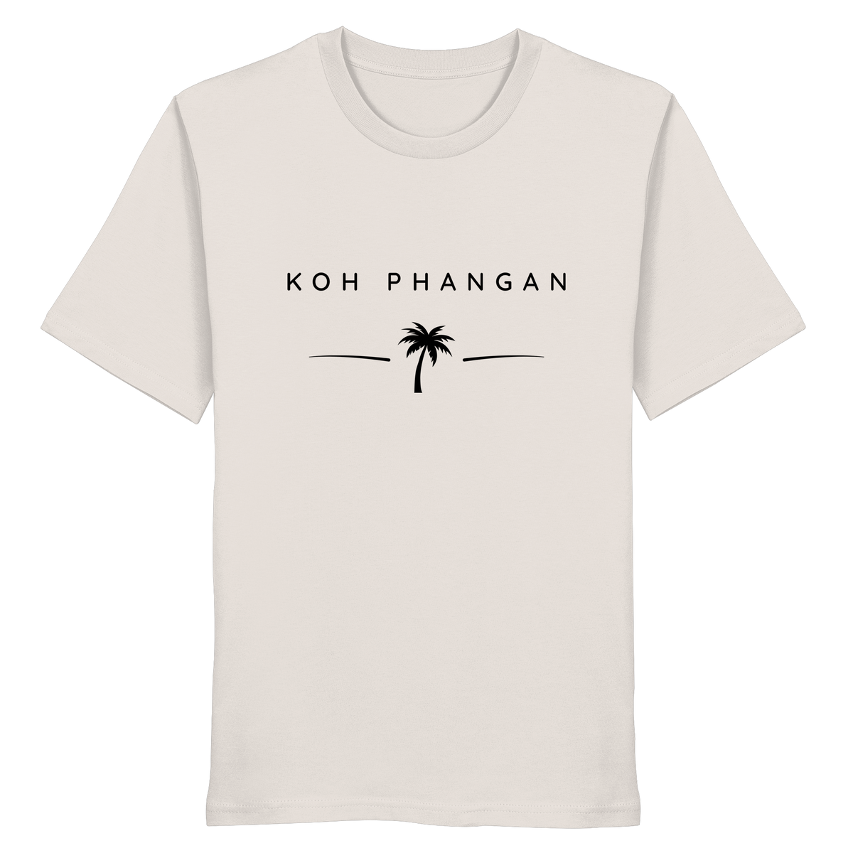 Frontansicht des Bio T-Shirt in Vintage White mit Koh Phangan Minimal Palm Frontprint