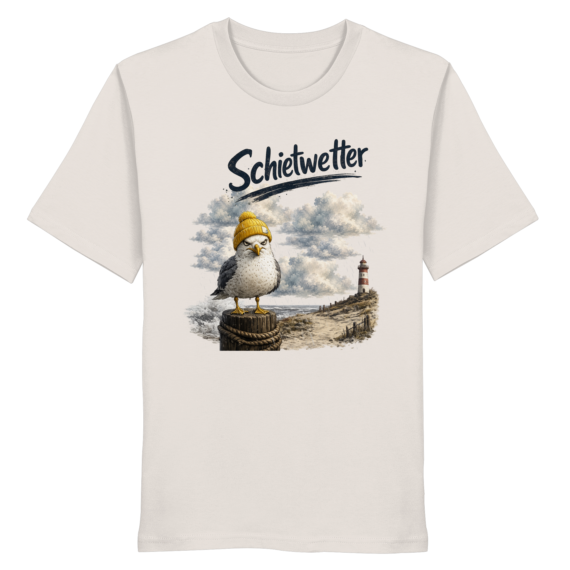 Möwe - Schietwetter - Ostsee - Leuchtturm - Maritimes Küsten Motiv - Für Ostsee und Nordsee - Fans - Organic Shirt