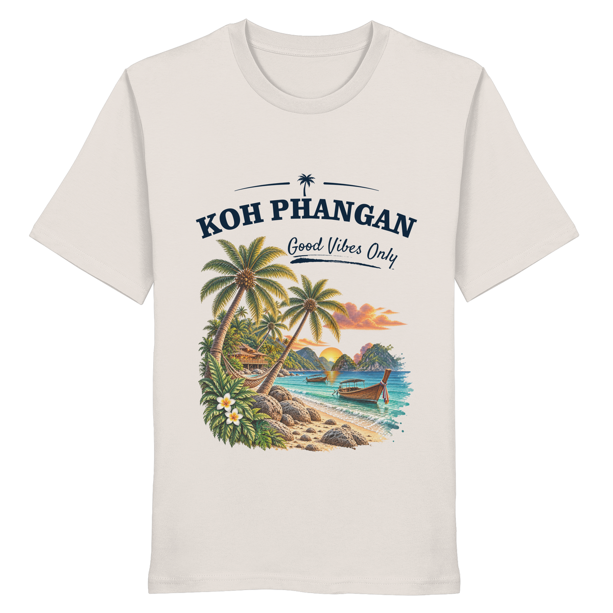 Koh Phangan Good Vibes Only – Bio T-Shirt – Original-Mockup organic shirt vintage white mit Frontprint