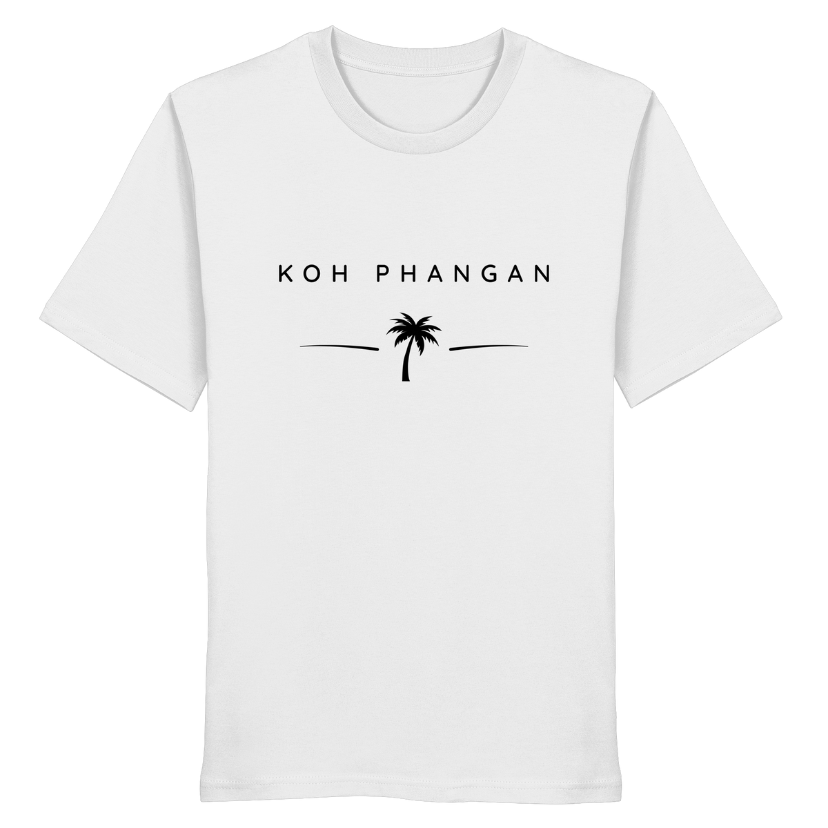 Frontansicht des Bio T-Shirt in White mit Koh Phangan Minimal Palm Frontprint