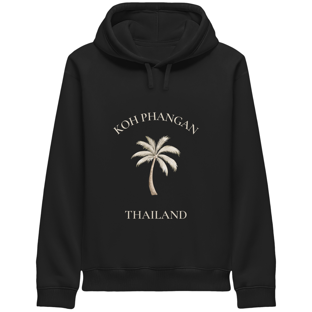 Bio Side Pocket Hoodie in Black mit Koh Phangan Mini Palm Frontprint – Original-Shirtigo-Mockup