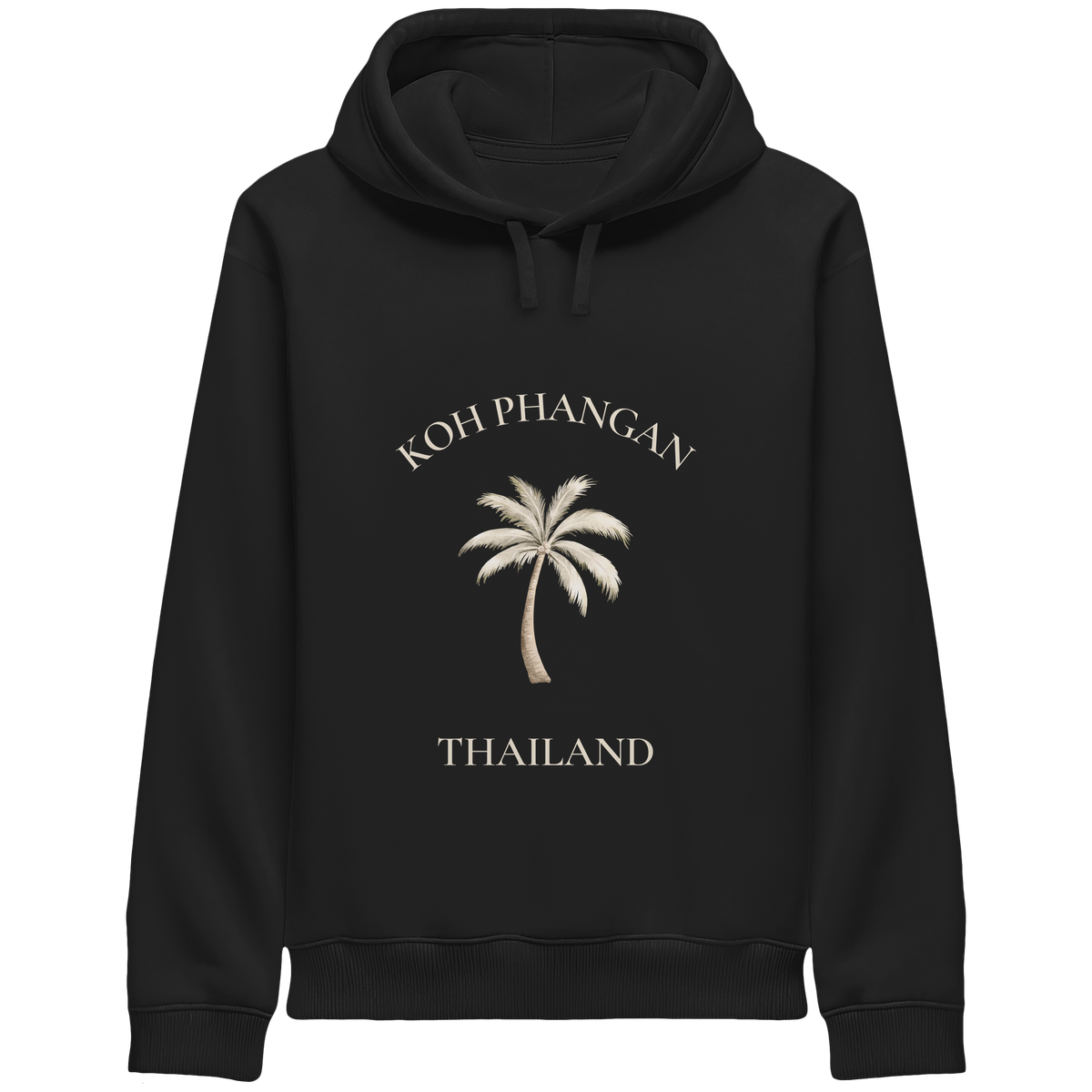 Bio Side Pocket Hoodie in Black mit Koh Phangan Mini Palm Frontprint – Original-Shirtigo-Mockup