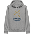 Unisex Hoodie mit Seitentaschen Grömitz Sonne Baltic Beach in Heather Grey – Frontdruck mit goldener Sonne, Shirtigo-Originalmockup 1