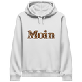 Original-Shirtigo-Mockup: Bio Side Pocket Hoodie in White mit „Moin“ im Karamell-Leoprint vorn und Seitentaschen