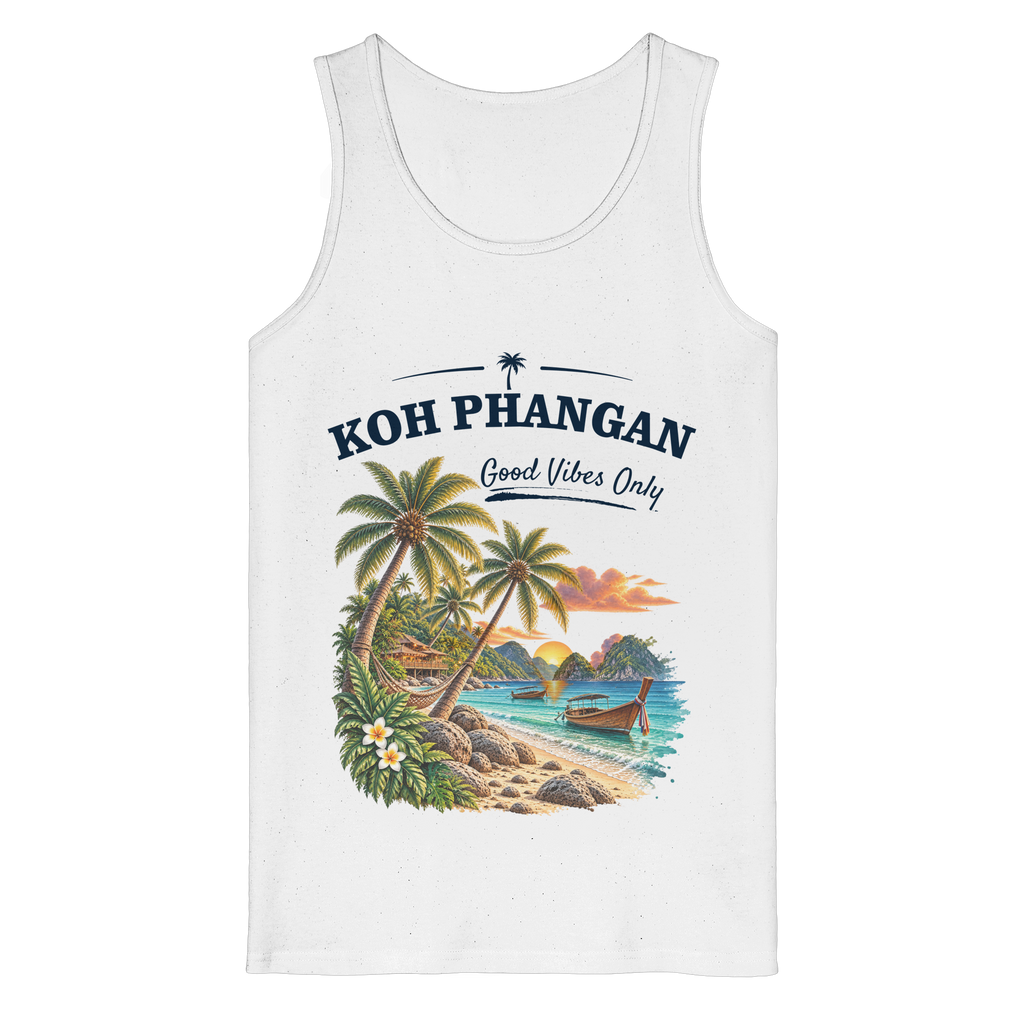 Koh Phangan Good Vibes Only – Bio Tank Top – Original-Mockup organic tank top white mit Frontprint