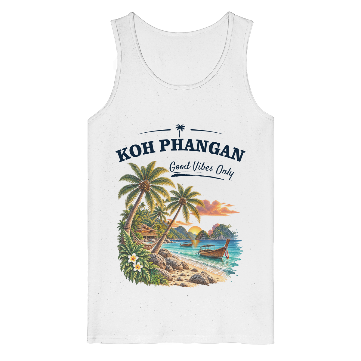 Koh Phangan Good Vibes Only – Bio Tank Top – Original-Mockup organic tank top white mit Frontprint