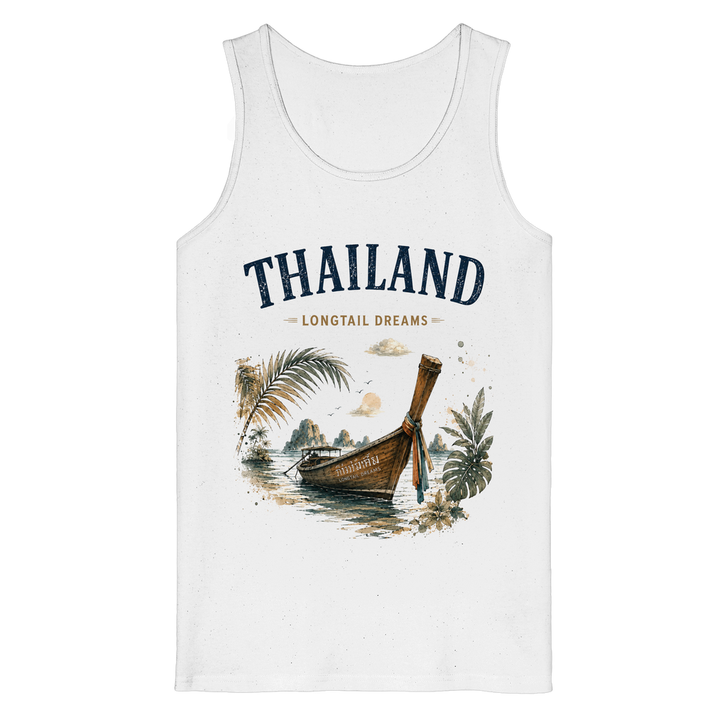 Weißes Thailand Longtail Dreams Bio-Tanktop mit Frontmotiv