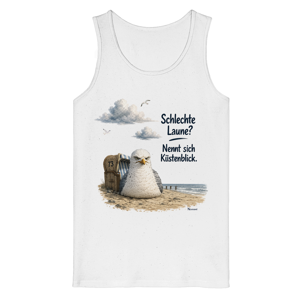 Bio-Tanktop Küstenblick – Möwe Alpha, Frontprint, Weiß, originales Shirtigo-Mockup