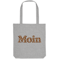 Original-Shirtigo-Mockup: Tote-Bag aus recyceltem Canvas in Heather Grey mit „Moin“ im Karamell-Leoprint auf der Vorderseite