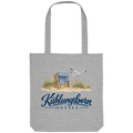 Recycling-Tragetasche Kühlungsborn – Strandkorb & Ostsee, Heather Grey, Shirtigo-Originalmockup der bedruckten Vorderseite.