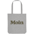 Shopper in Heather Grey mit Moin-Leo-Sage-Green-Motiv auf der Vorderseite.