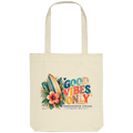 Timmendorfer Strand – Surf Vibes – Tote-Bag in Natural mit Surfboard- und Hibiskusmotiv – Shirtigo-Katalogansicht.