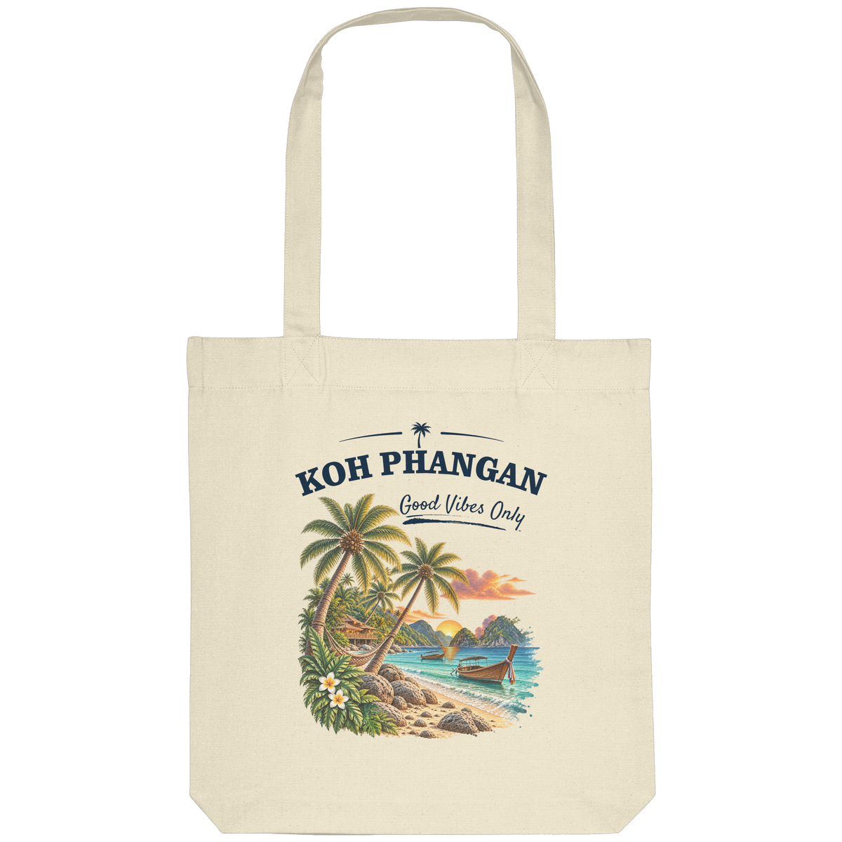 Koh Phangan Good Vibes Only – Bio Einkaufstasche – Original-Mockup organic tote bag natural mit Motivdruck