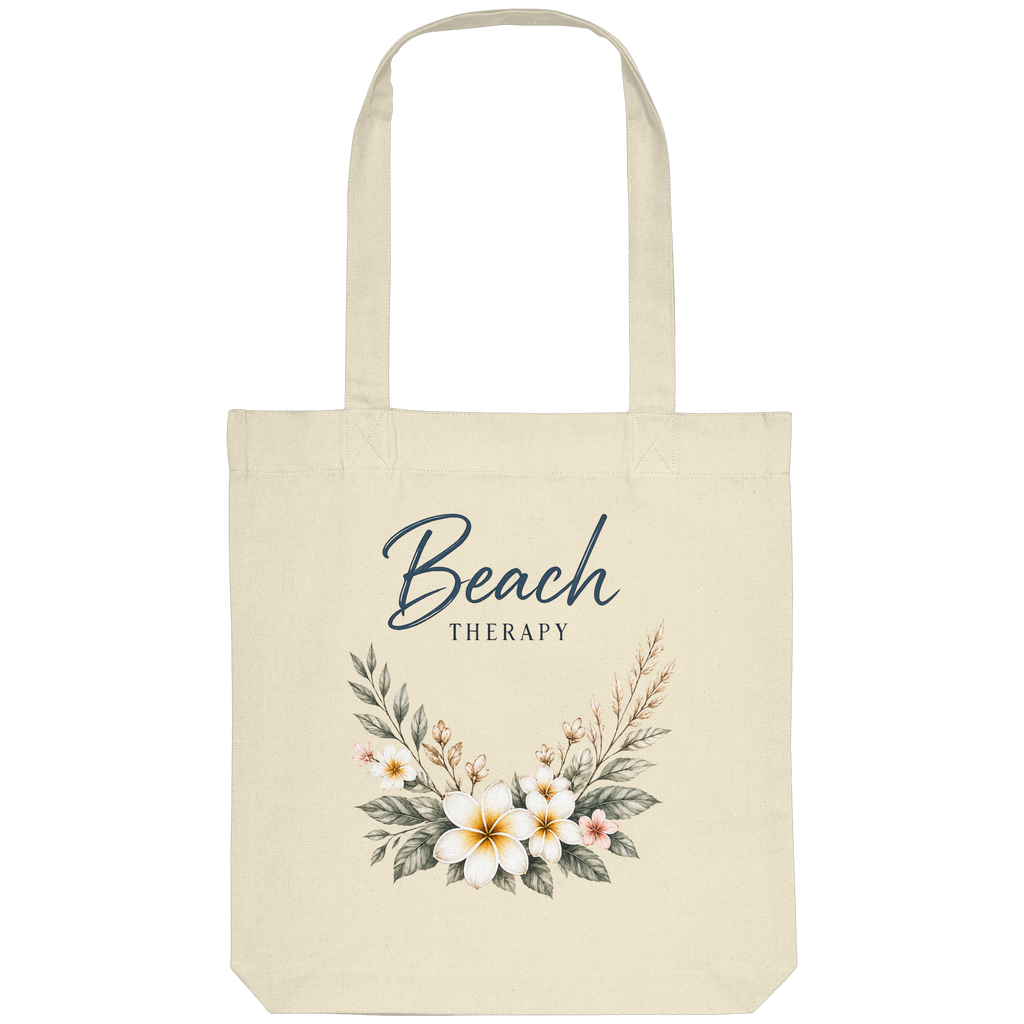 Beach Therapy | Florales Strandmotiv | Sommer | Urlaub | Meer | Blumen | Bio Einkaufsbeutel