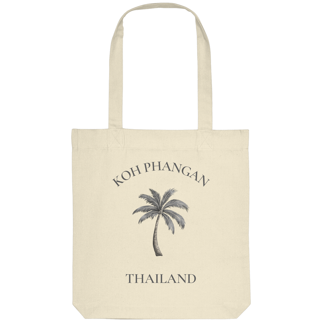Original-Shirtigo-Mockup: Einkaufstasche in Natural mit Koh Phangan Mini Palm Motiv vorne