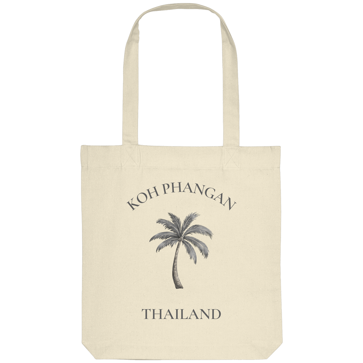 Original-Shirtigo-Mockup: Einkaufstasche in Natural mit Koh Phangan Mini Palm Motiv vorne