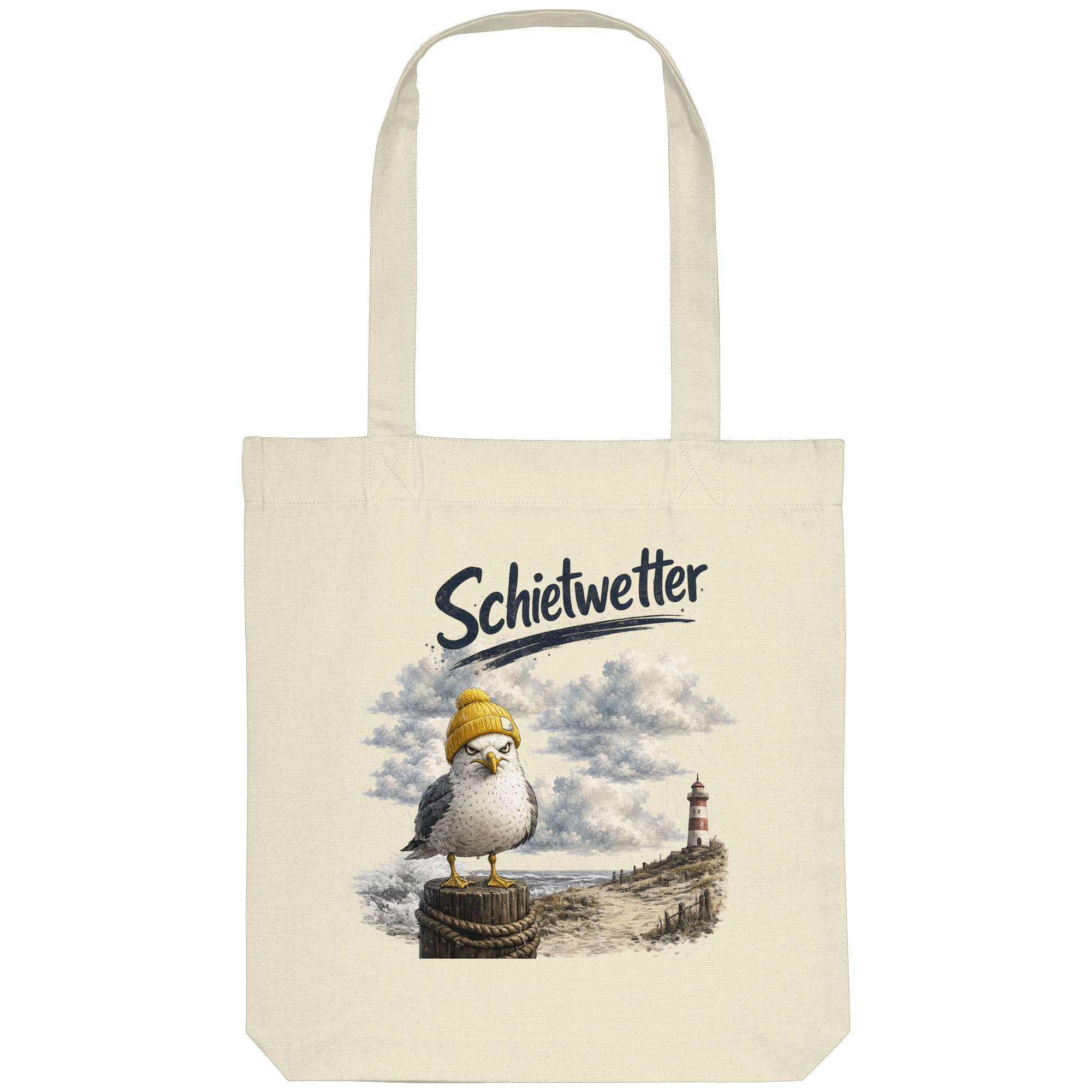 Möwe - Schietwetter - Ostsee - Leuchtturm - Maritimes Küsten Motiv - Für Ostsee und Nordsee - Fans - Organic Tote-Bag