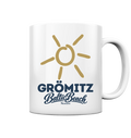 Glänzende Tasse 330 ml Grömitz Sonne Baltic Beach in White glossy – Motivdruck mit goldener Sonne, Shirtigo-Originalmockup 1