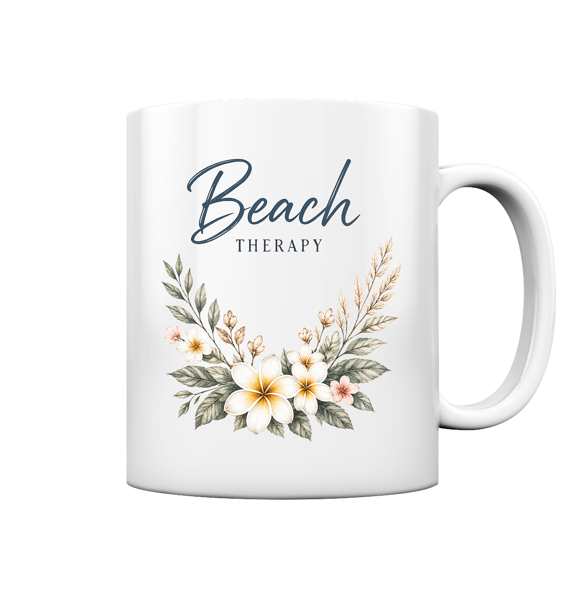 Beach Therapy | Florales Strandmotiv | Sommer | Urlaub | Meer | Blumen | - Tasse glossy