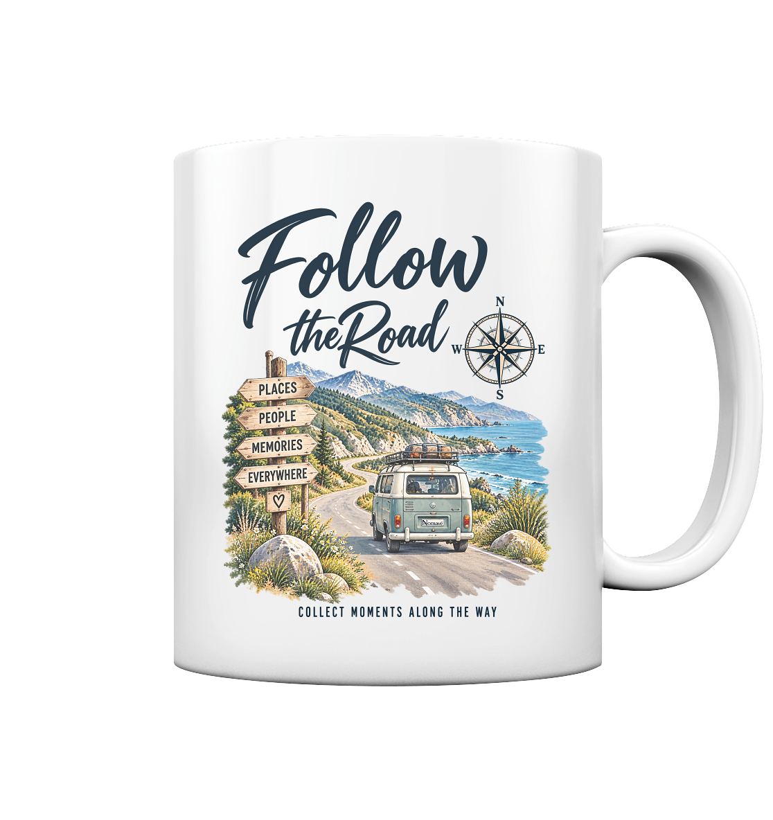 Follow the Road – Vanlife – Keramiktasse 330 ml – Landschaftsmotiv