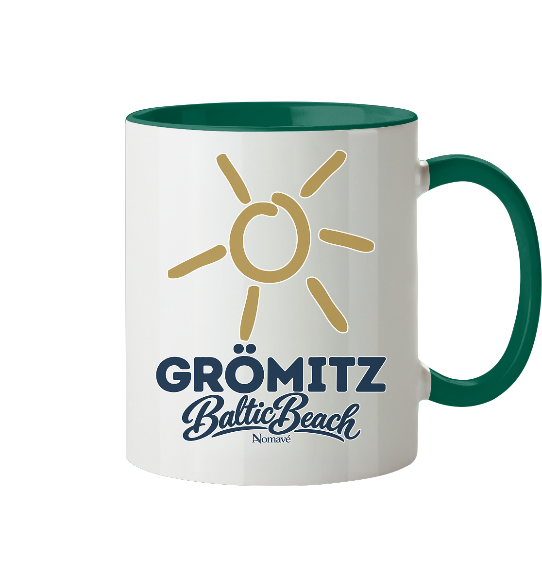 Zweifarbige Tasse 330 ml Grömitz Sonne Baltic Beach – Dunkelgrün, Shirtigo-Originalmockup 8