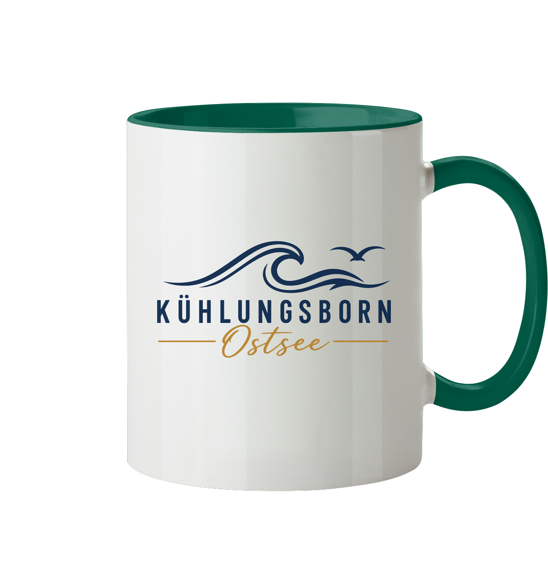 Kühlungsborn Baltic Waves Zweifarbige Keramiktasse 330 ml Light Edition in Dunkelgrün – originales Shirtigo-Produktmockup