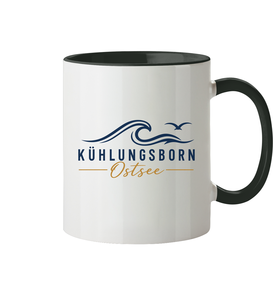 Kühlungsborn Baltic Waves Zweifarbige Keramiktasse 330 ml Light Edition in Black – originales Shirtigo-Produktmockup