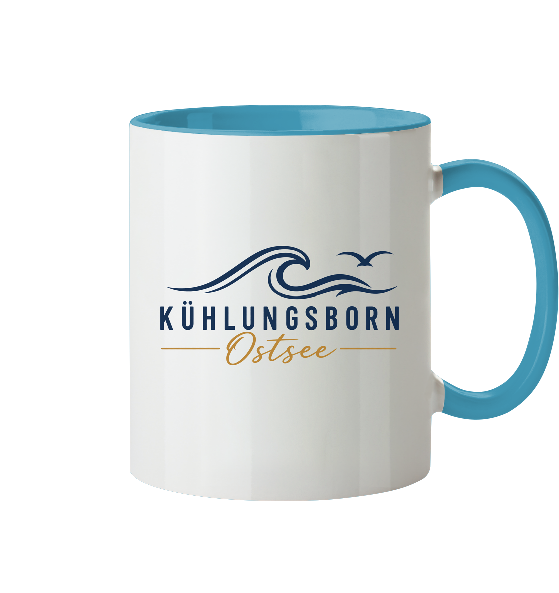Kühlungsborn Baltic Waves Zweifarbige Keramiktasse 330 ml Light Edition in Hellblau – originales Shirtigo-Produktmockup