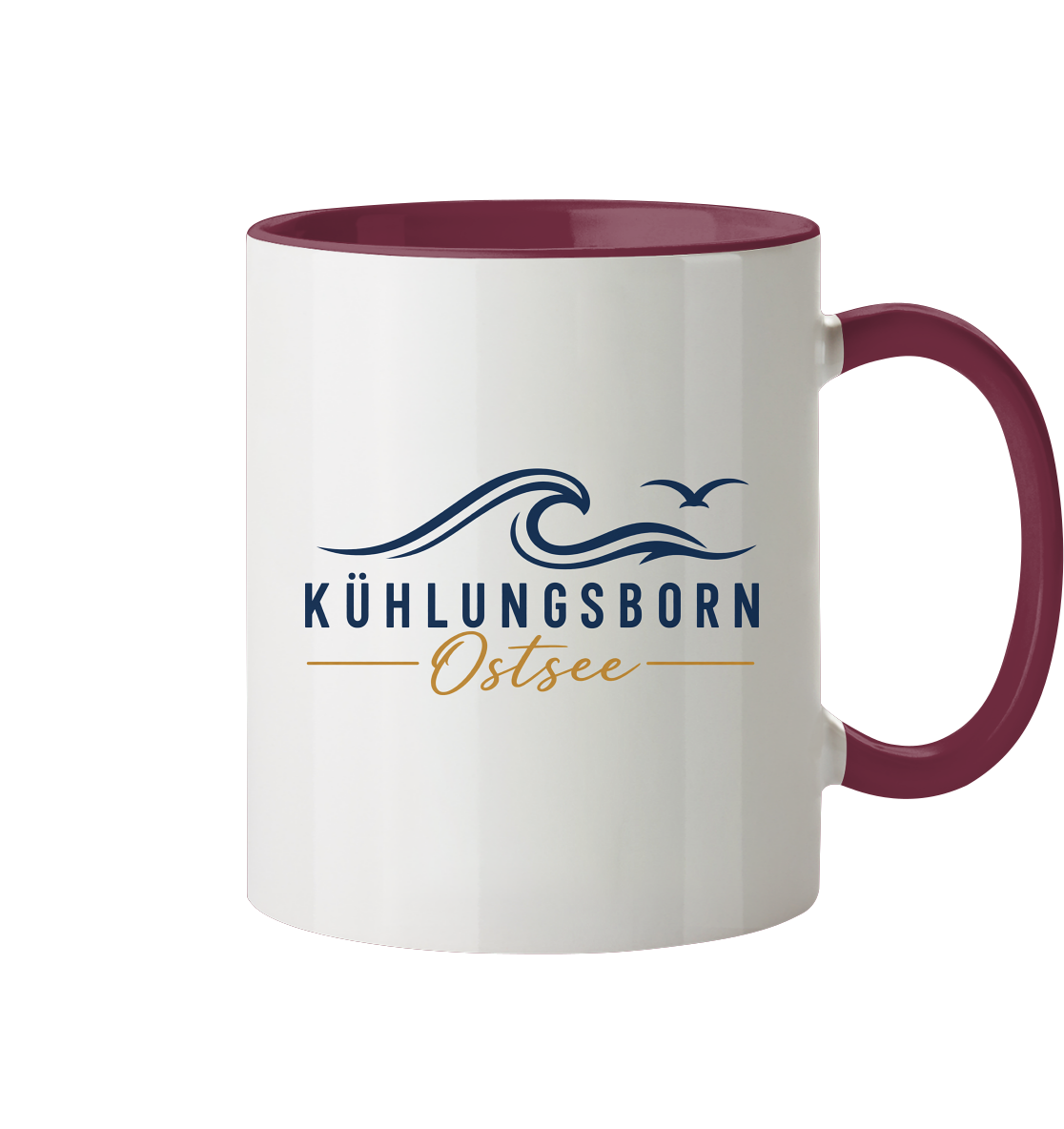 Kühlungsborn Baltic Waves Zweifarbige Keramiktasse 330 ml Light Edition in Bordeaux – originales Shirtigo-Produktmockup