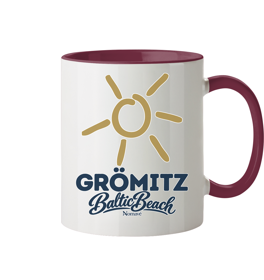 Zweifarbige Tasse 330 ml Grömitz Sonne Baltic Beach – Bordeaux, Shirtigo-Originalmockup 5