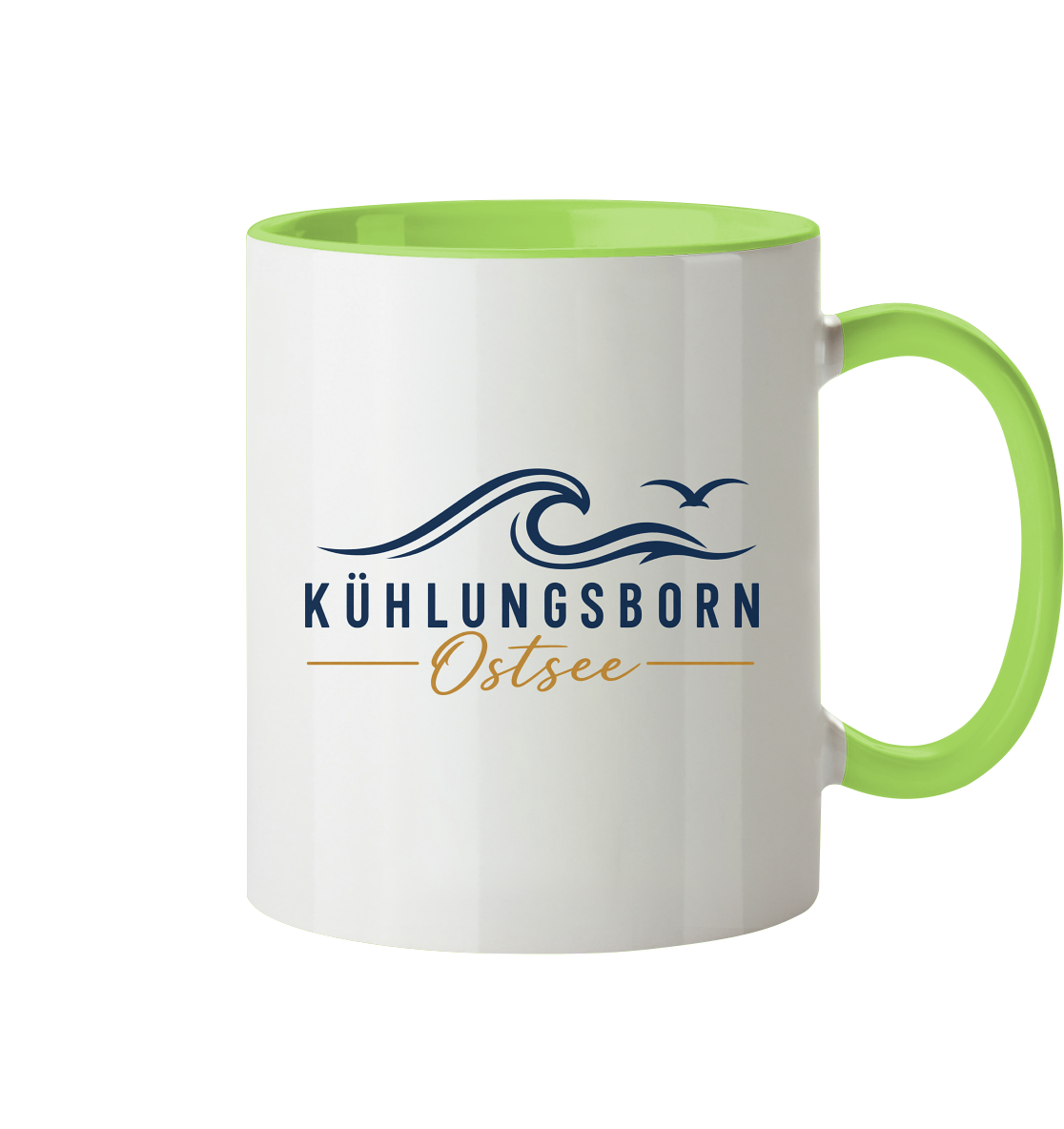 Kühlungsborn Baltic Waves Zweifarbige Keramiktasse 330 ml Light Edition in Hellgrün – originales Shirtigo-Produktmockup
