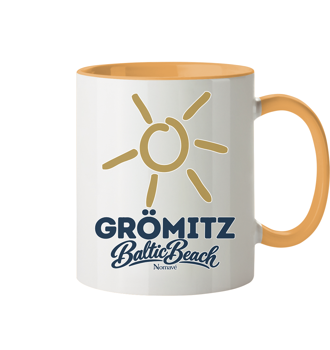 Zweifarbige Tasse 330 ml Grömitz Sonne Baltic Beach – Goldgelb, Shirtigo-Originalmockup 4