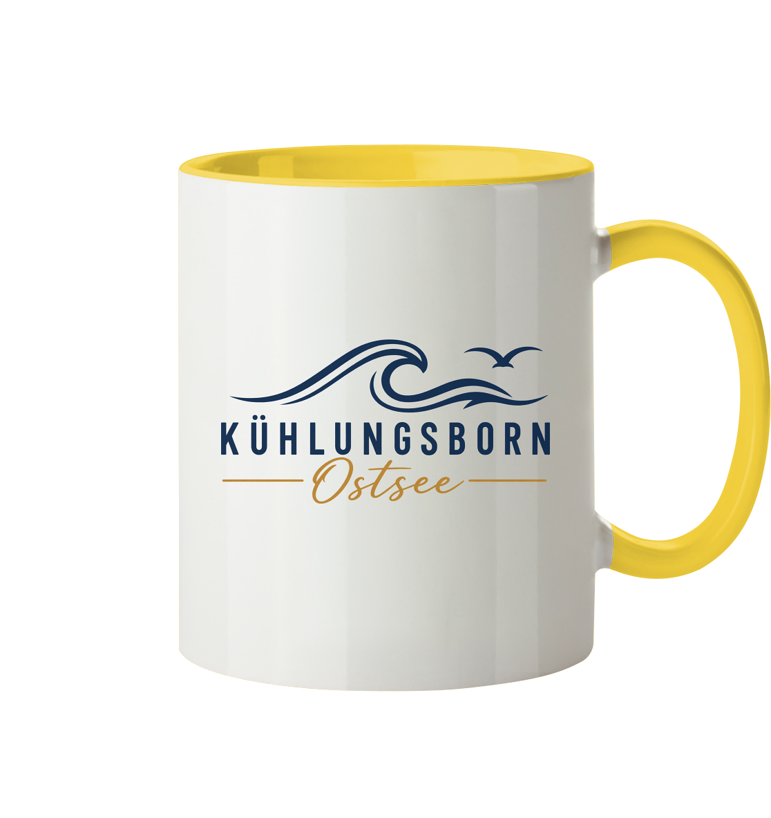 Kühlungsborn Baltic Waves Zweifarbige Keramiktasse 330 ml Light Edition in Hellgelb – originales Shirtigo-Produktmockup