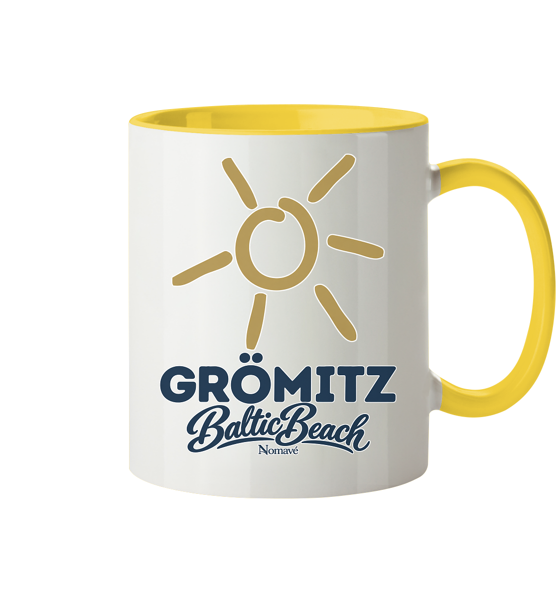 Zweifarbige Tasse 330 ml Grömitz Sonne Baltic Beach – Hellgelb, Shirtigo-Originalmockup 6