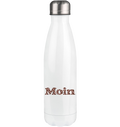 Weiße Edelstahl-Thermoflasche 500 ml mit silbernem Deckel und Moin Leo Blush Pink auf der Außenseite.