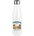 Originalmockup: Thermoflasche 500 ml in White mit Timmendorfer-Beach-Club-Außenmotiv, Motivansicht.