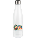 Shirtigo-Originalmockup: weiße Edelstahl-Thermoflasche 500 ml mit silbernem Deckel und Timmendorfer Surf-Vibes-Motiv