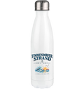 Original-Mockup 1: Thermoflasche 500 ml in White mit Timmendorfer-Strand–Baltic-Sea-Motiv auf der Vorderseite und silberfarbenem Deckel.