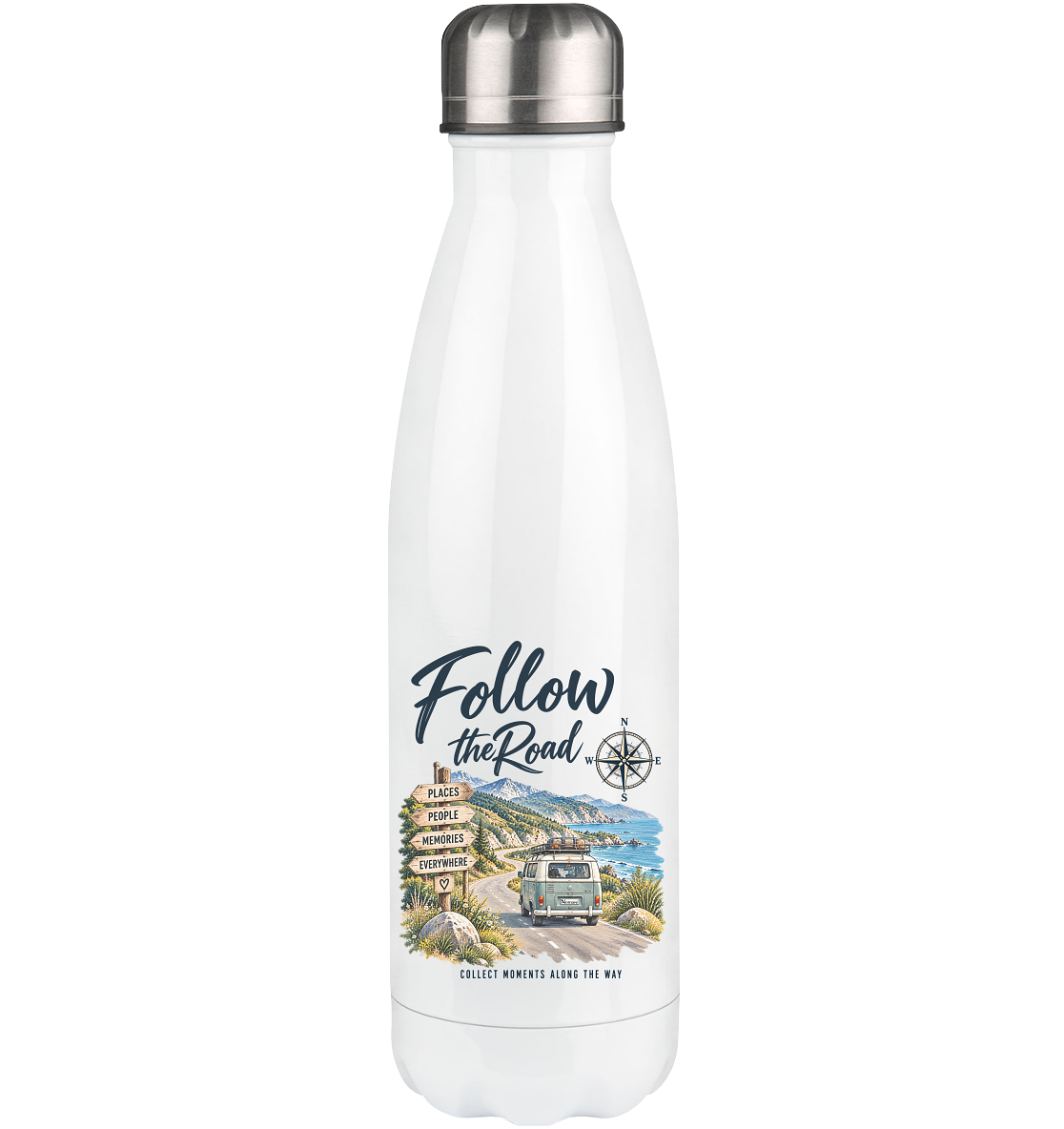 Follow the Road – Vanlife – Thermoflasche 500 ml – Landschaftsmotiv
