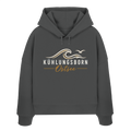 Shirtigo-Originalmockup: Damen Bio-Boxcut-Hoodie Kühlungsborn Baltic Waves, Dark Edition, Anthracite, Vorderansicht mit Motiv.