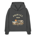 Damen Bio Boxcut Hoodie Kapuzenpullover in Anthracite mit korrigiertem Priwall-Crew-Motiv der Dark Edition – Vorderansicht