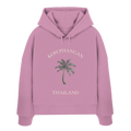 Original-Shirtigo-Mockup: Damen Bio Boxcut Hoodie in Bubble Pink mit Koh Phangan Mini Palm Frontprint