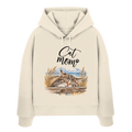 Damen Bio-Boxcut-Hoodie in Natural Raw mit Cat-Mom-Katzenmotiv als Frontprint – Vorderansicht im Original-Mockup.